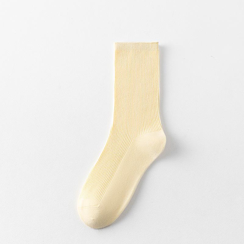 Female Autumn Pure Color Assorted Preppy Cotton Sweat Absorbing Breathable Tube Pile Socks