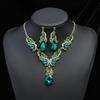 Women Necklace Earrings Rhinestone Luxury Hollow Symmetric Retro Set Out Anti-allergy Hanging Earrings Bridal Wedding