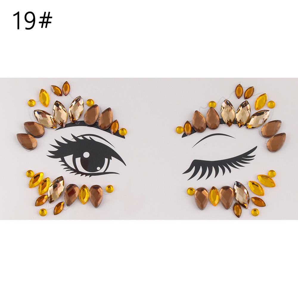 Fashion Colorful 3D Crystal Temporary Tattoo Face Gems Jewels Rhinestone Glitter Adhesive Stickers Festival Body Facial Decor