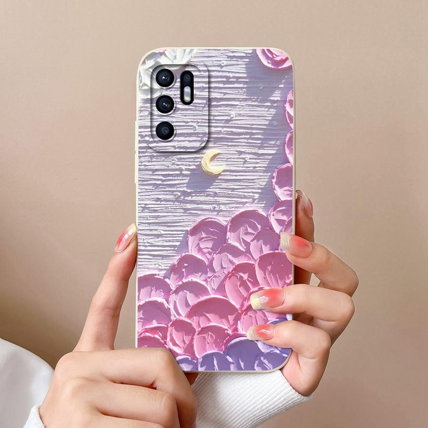 For Oppo Reno6 7 8 10 Pro Lite 6z 7z 8z Phone Cover Fashion Oil Painting Black Cat Patterns Soft Casing Screen Protector Anti Slip Shell For Oppo Case