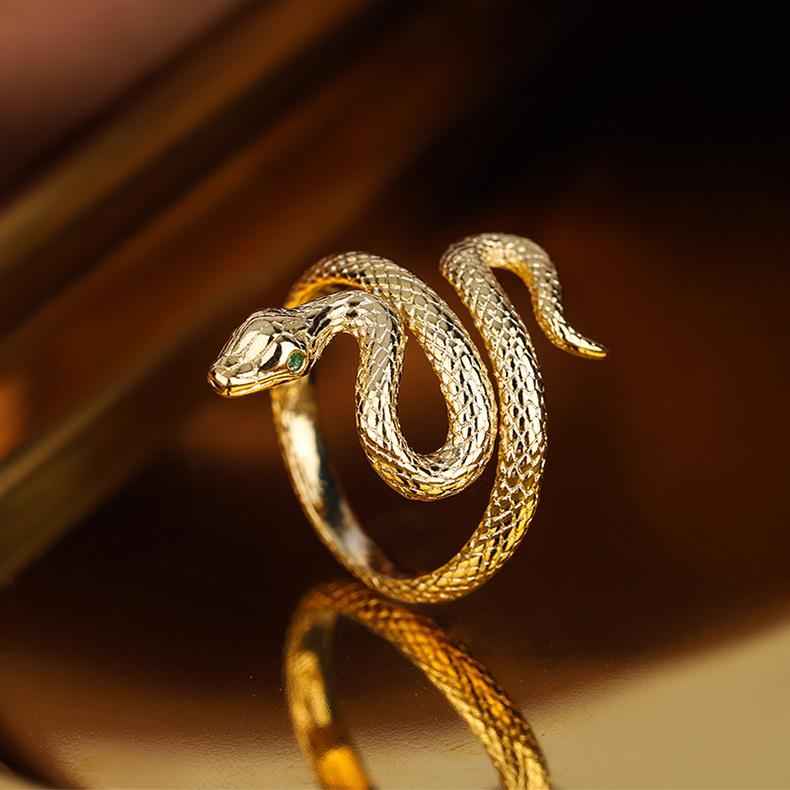 Korean Wind Winding Diamond-encrusted Green-eyed Snake Ring Fashion Personality Advanced Sense Geometric Simple Hipster Index Finger Ring