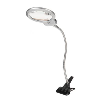 Clamp Magnifying Glass 2X and 6X Dual Lens Flexible Hose 2 LEDs Clip On Magnifier with Light