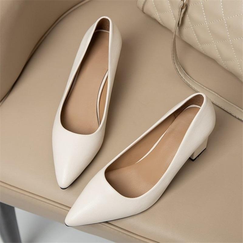 New Korean Style Black Pointed Toe Low-cut Block Heel Pumps, Slip-on Simple Professional Women's Shoes