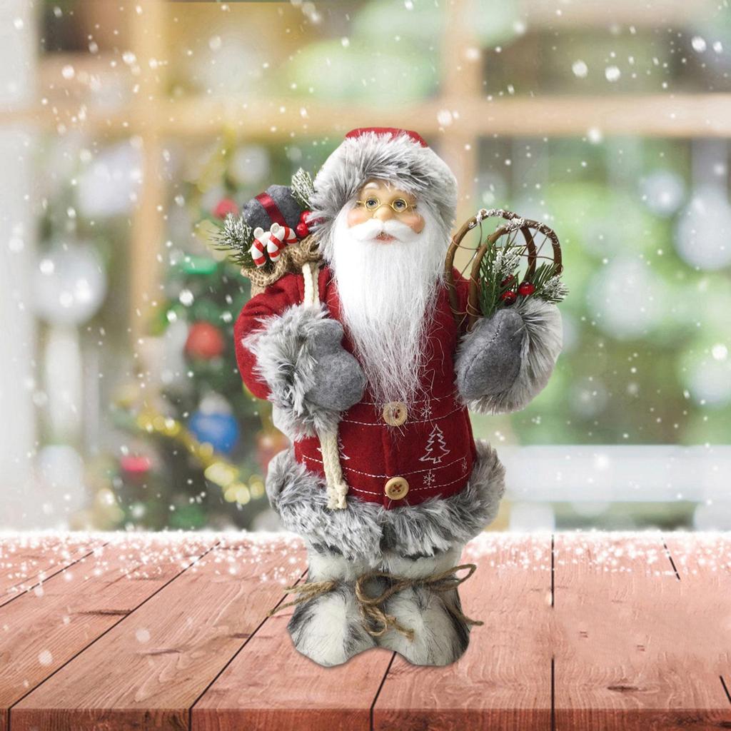 Standing Christmas Santa Table Decor Small Plush Figure Toys Collectible Figure Decor for Living Room Gift Decor Birthday Home