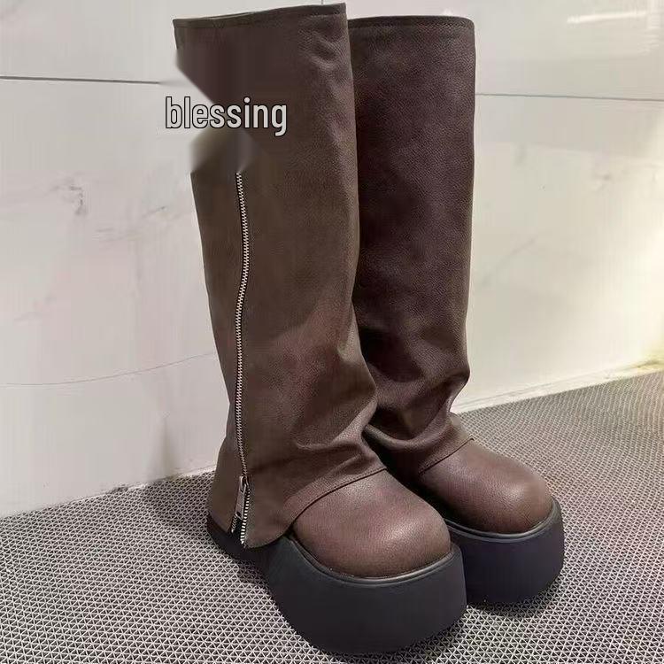 Women's Plus Size Y2K Retro Western Over-the-Knee Boots for Thick Legs and Large Calves