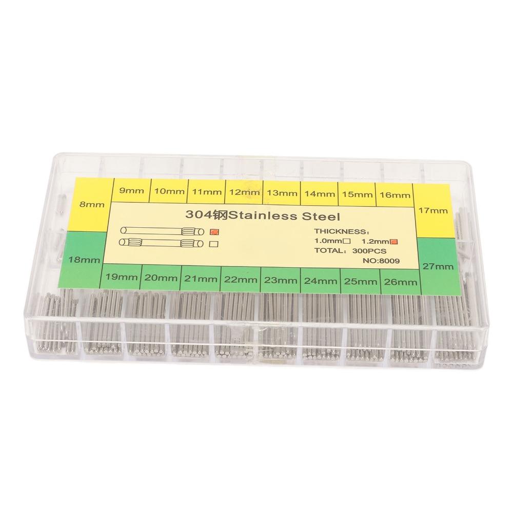 Professional Stainless Steel Watch Band Pin 8-27mm Size 300 PCS Watch Straps 1.2mm Thickness Spring Bar Watch Repair