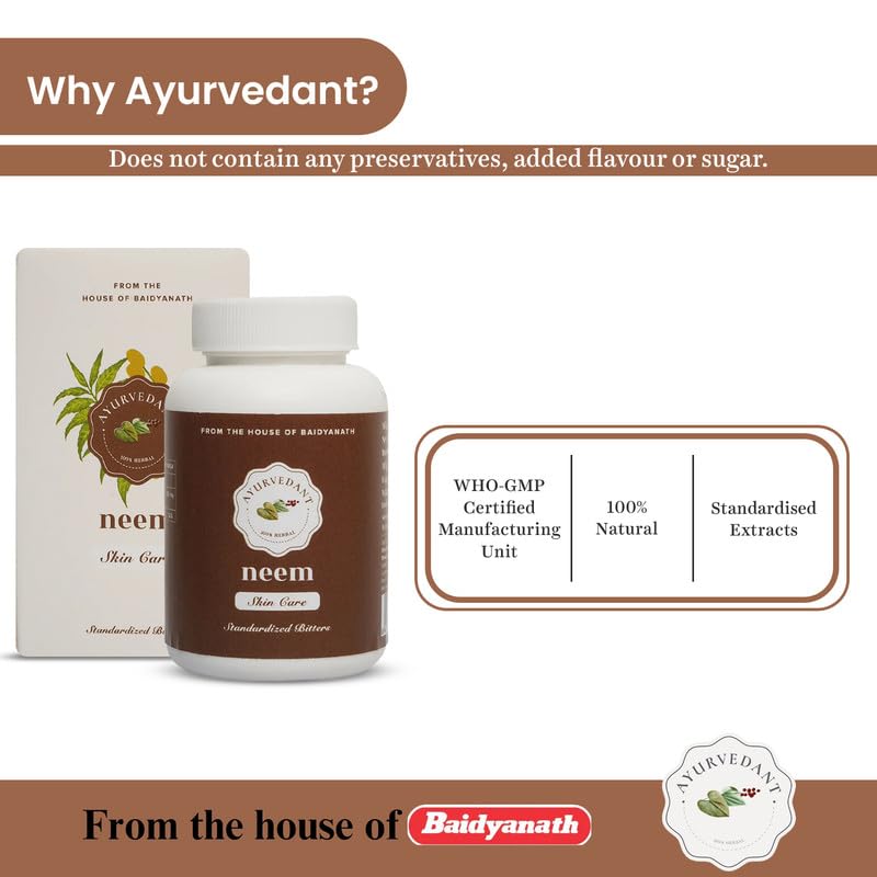 Baidyanath Ayurvedant Neem Tablets For Skin Health Detox And Immune Support | 60 Tablets Pack Of 1 | Natural Herbal Supplement