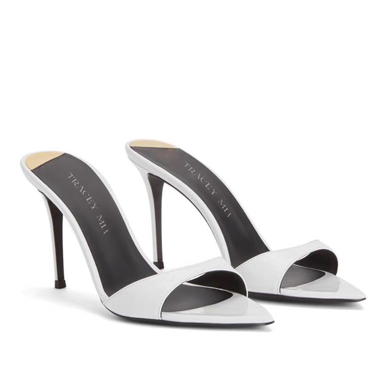 Summer Women High Heels Sexy Pointed Toe High Heeled Sandals Fashion Thin High Heeled Slippers for Women Peep Toe Mules Slippers