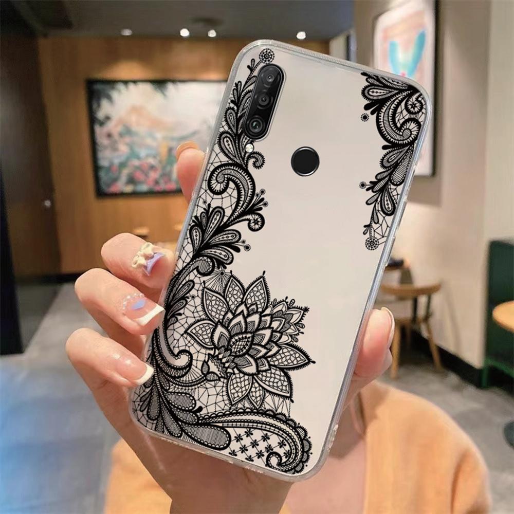 Flower Romantic Lace Pattern Phone Case For Huawei P30 P20 Lite Mate 20 Y6 Y7 P Smart 2019 Honor 20 50 Clear Transparent Cover