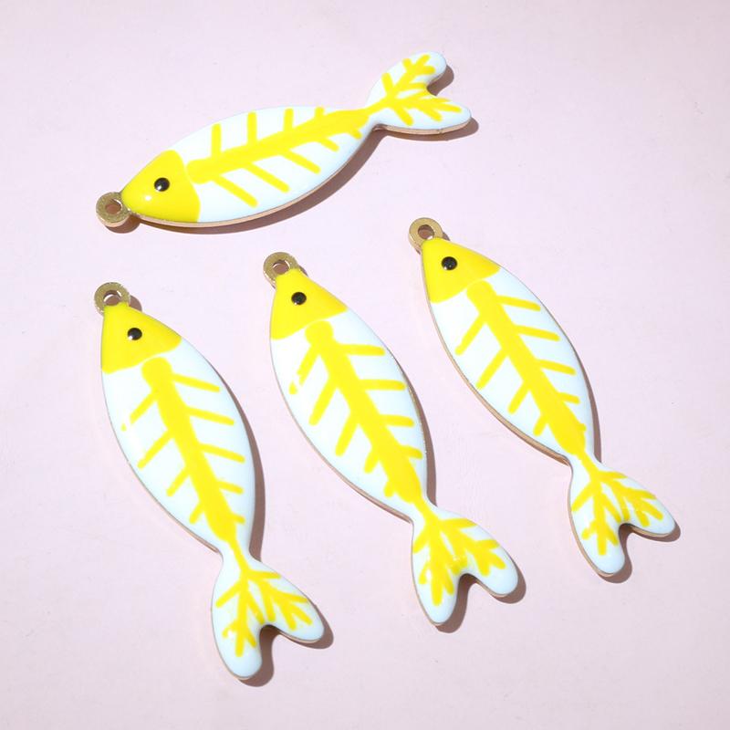 10pcs 40x11mm Stainless Steel Enamel Skeleton Fish Charms Pendant DIY Jewelry Making Accessories Findings for Necklace Earrings