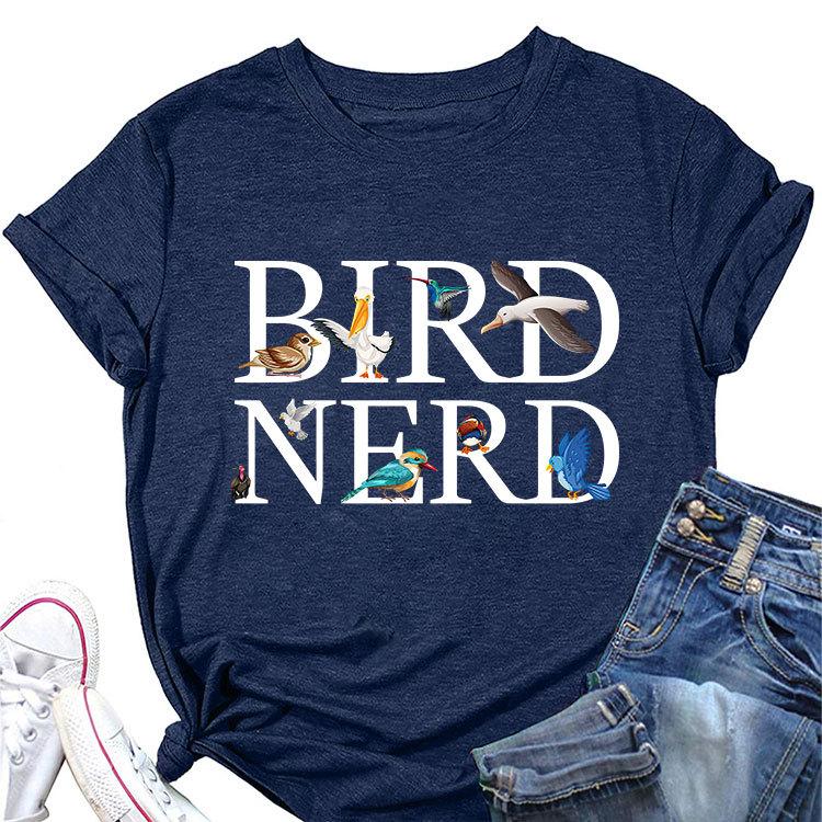New summer fashion shortsleeved Tshirt Bird Nerd Tee printed casual Womens crewneck top with pullover