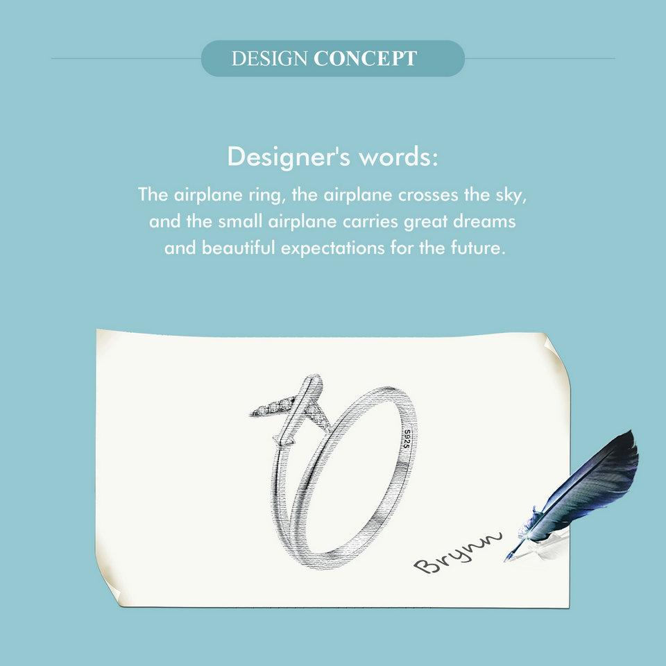 WOSTU 925 Sterling Silver Platinum Airplane Double Layer Rings Women Shiny Zircon Aircraft Ring Party Jewelry Girl Holiday Gift