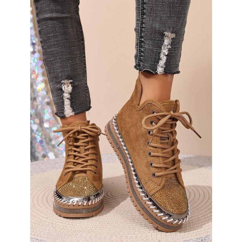 Muffin Lace-up Warm Cotton Shoes 2025 Winter New Platform Size Rhinestone Snow Boots for Women