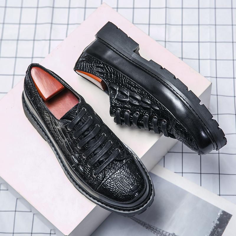 Luxury Brand Crocodile Pattern Lace-Up Oxford Shoes Thick Sole Black Business Moccasin High Quality Designer Men Shoes Sneakers