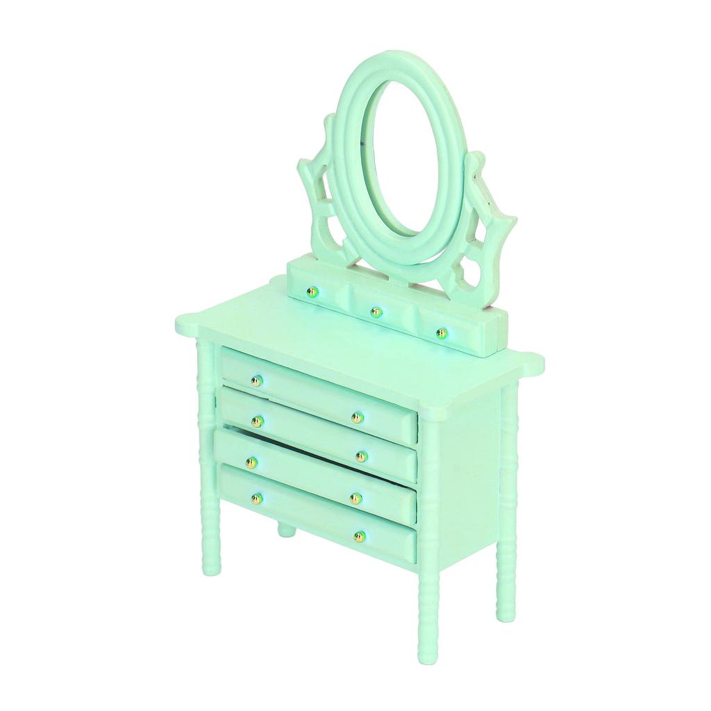 1:12 Scale Dollhouse Toilet Table High Simulation Wooden Miniature Dressing Table with Mirror