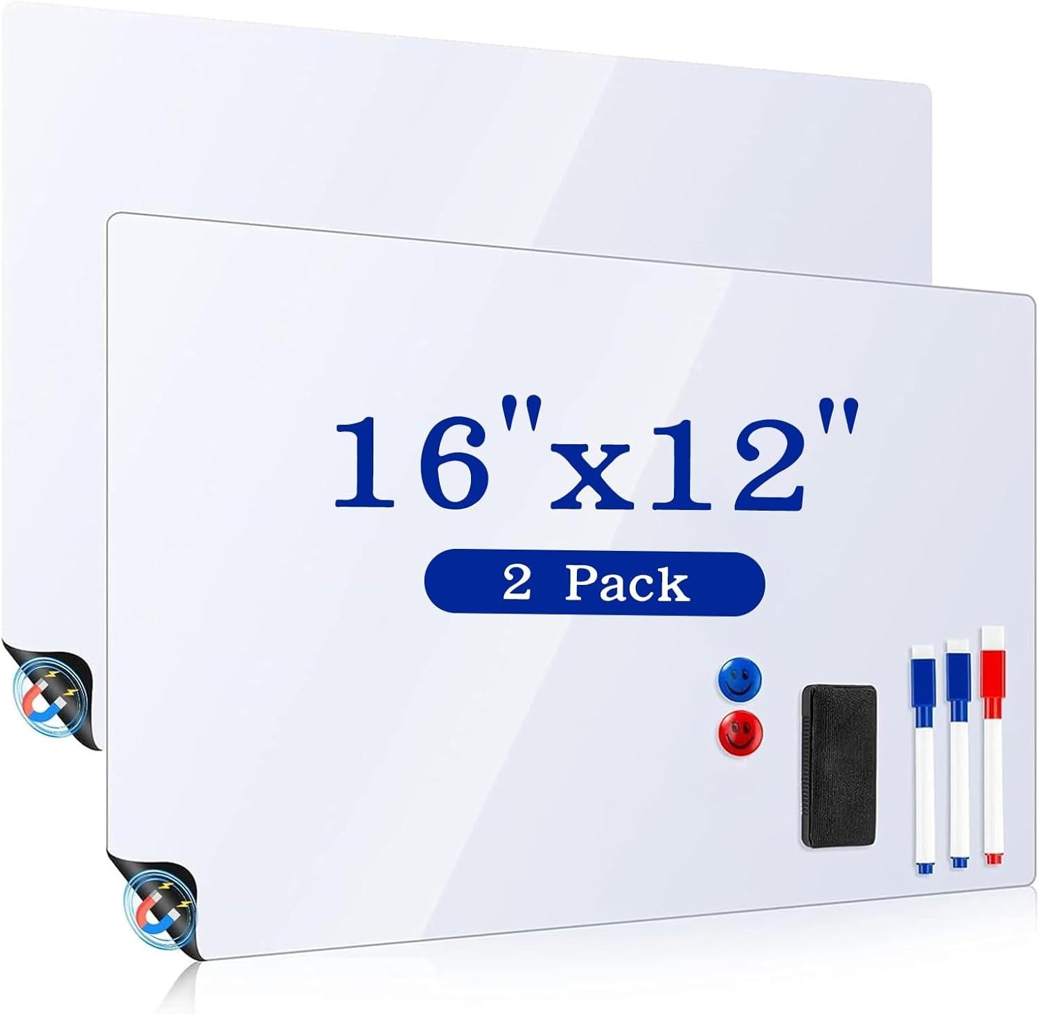 

2 шт. Магнитная доска для записей 12x16 дюймов для холодильника, доска для сухого стирания, кухонный органайзер-планировщик с 3 маркерами, стирателем и 2 магнитами