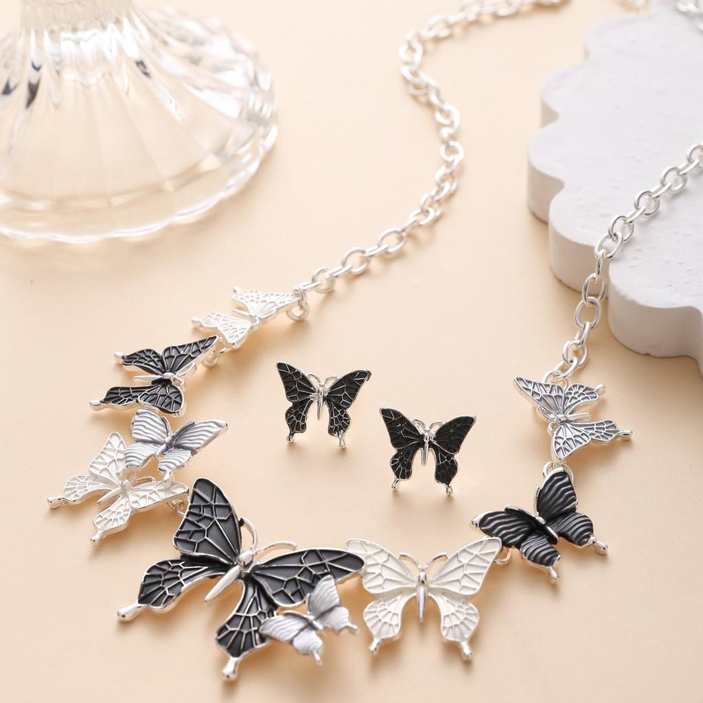 Colorful Butterfly Necklace & Earring Set for Women - Retro Style, Perfect for Holidays & Trendy Accessories