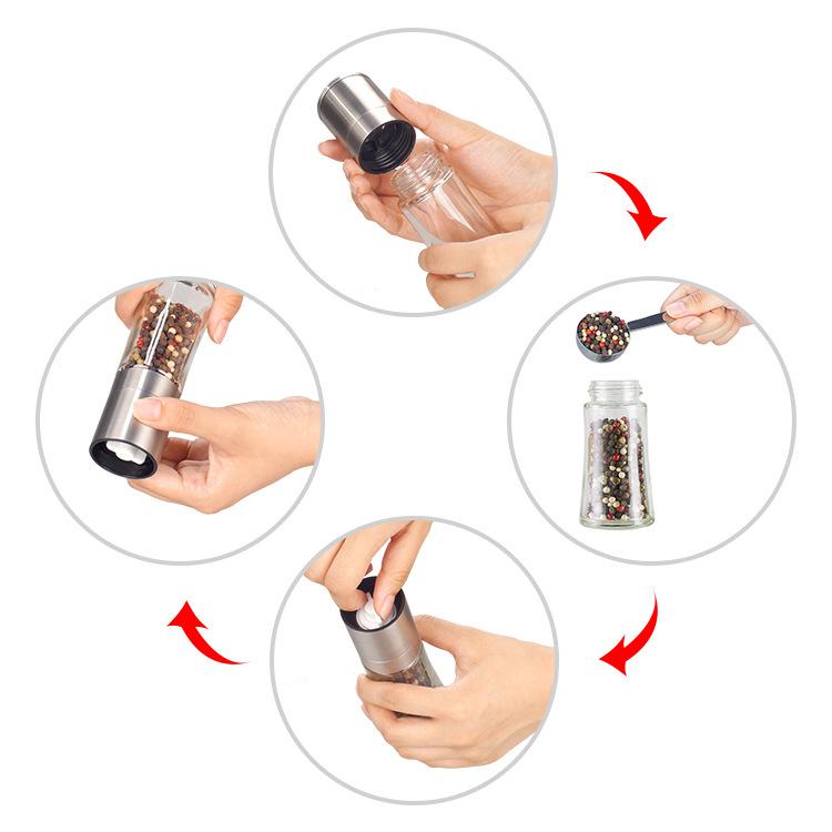 Pepper Salt Grinder,Pepper Mill for Kitchen,Stainless Steel Adjustable Coarseness Pepper Grinder Ceramic Rotor Salt Grinder