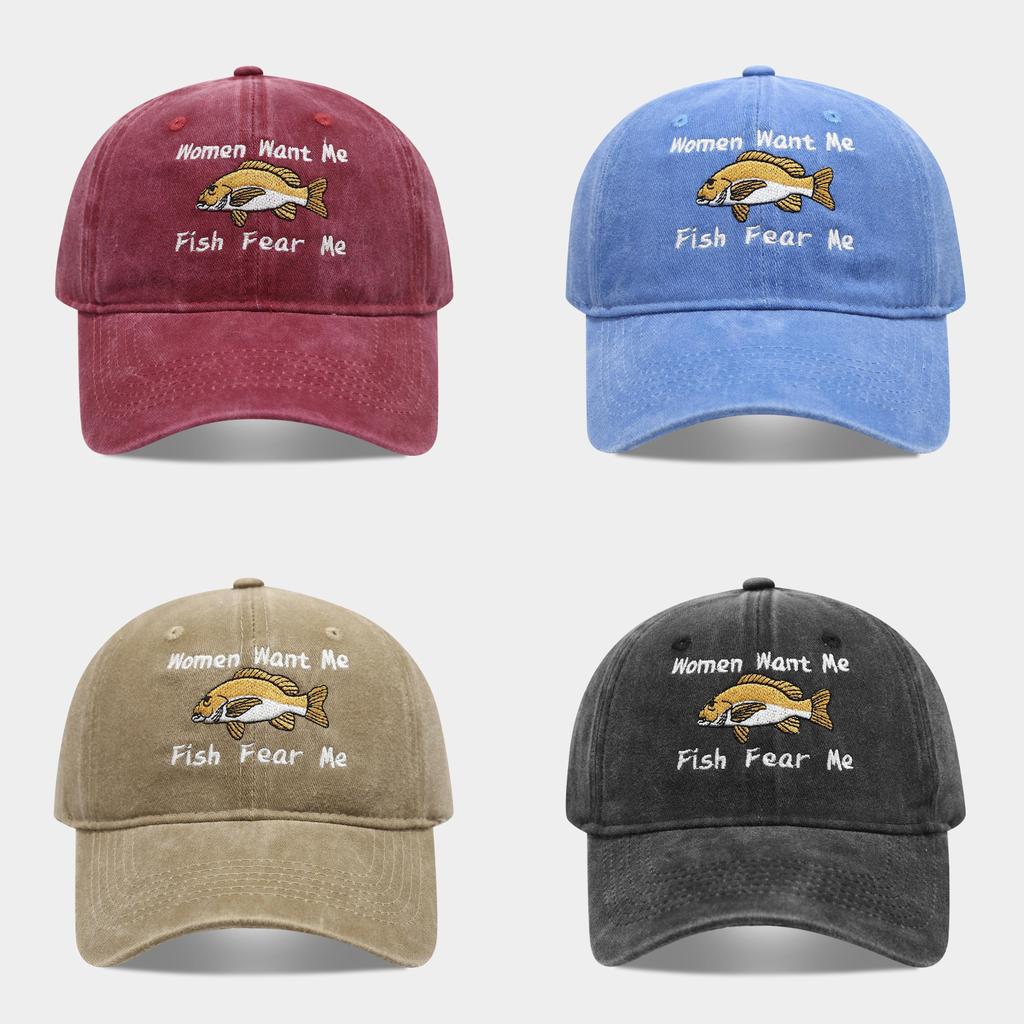 Women Want Me Fish Fear Me Embroidered Cotton Baseball Cap For Sun Protection