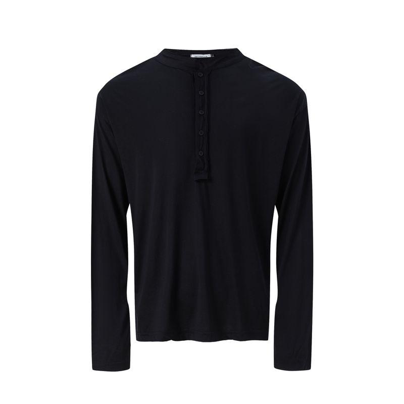 Kisko Simple and High-End Henry Collar Tencel Cleanfit Long-Sleeve T-Shirt for Men and Women, Loose Casual Inner Wear Top