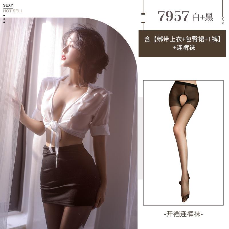 Sexy lingerie perspective secretary female uniform seduction hip skirt secretary free passion suit