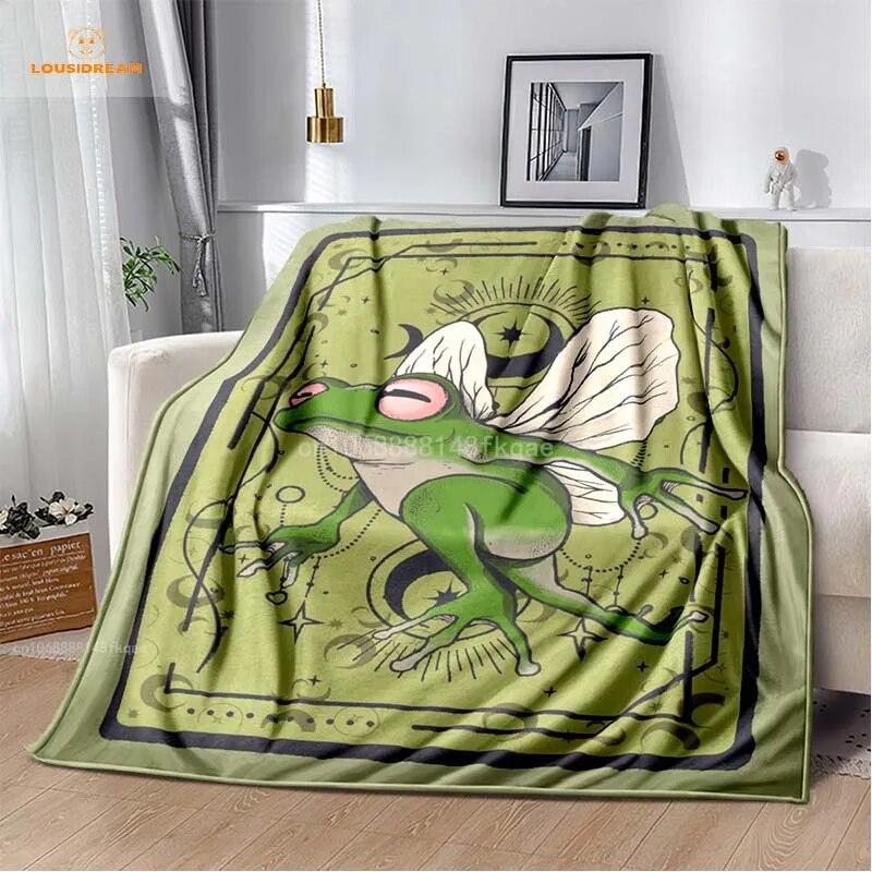 Anime Green Frog Designová deka s velkými očima Měkká přehoz přes postel Plážový teplý cestovní povlak pro děti Chlapci Dívky Dárek