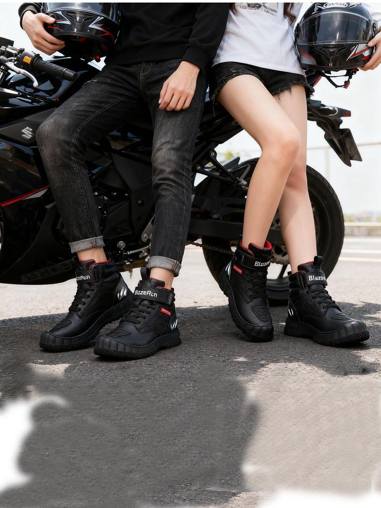 Men's Non-Slip Motorcycle Riding Boots with Rubber Sole and Microfiber for Protection.