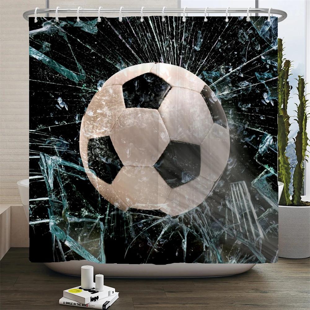 Football Shower Curtain Waterproof Bathroom Curtains Sports Style Print Bath Partition Curtain Decorate Curtains With Hooks