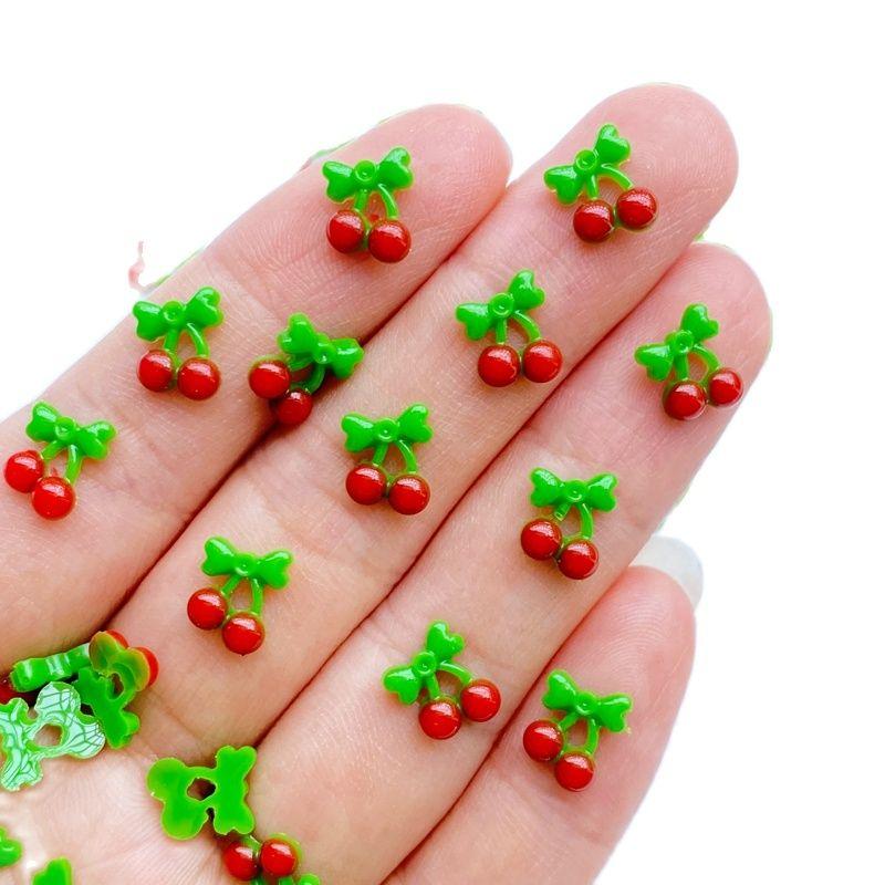 200Pcs Cute Mini Fruit Red Cherry Nail Art Resin Designer Charms DIY Craft For Nail 3D Decorations Jewelry