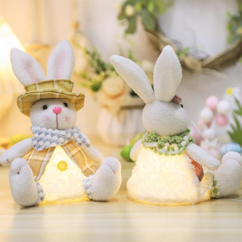 KX4B Plush Rabbit Ornament Glowings Easter Rabbit Decorations for Table