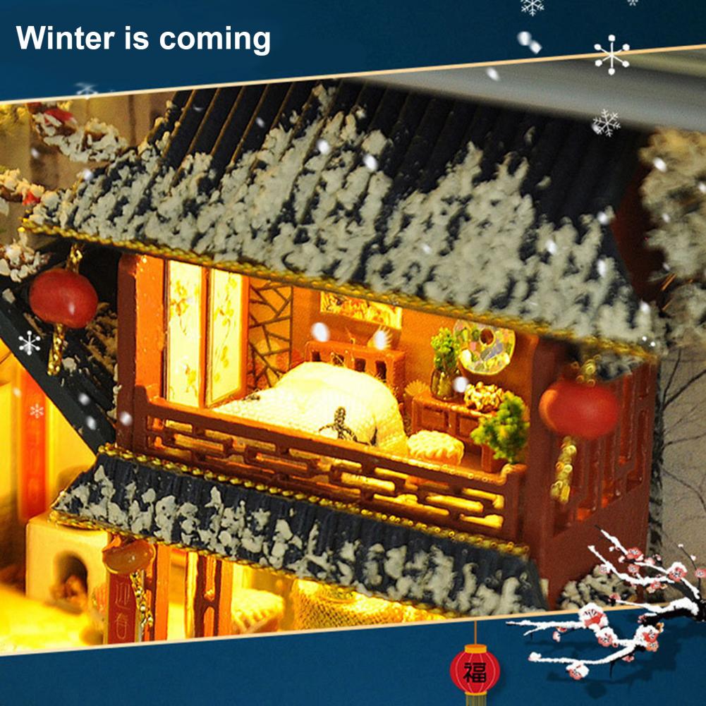 Winter Miniature House Decor Diy Miniature House Kit Seasonal Handmade Miniature House Iron Box Decorations with Led for Diy