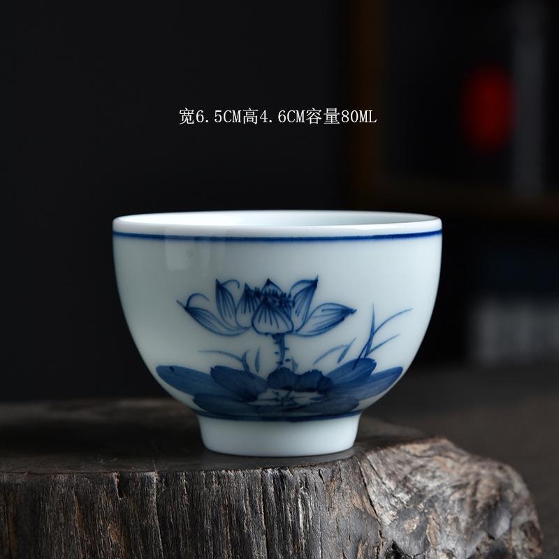 Hand-painted Ceramic Tea Cup Master Cup Single Cup Household Kung Fu Tea Set Small Cup Blue and White Underglaze Color Tea Bowl