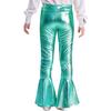 Girls Performance Pants Elastic Waistband Bronzing Cloth High Waist Design Ruffle Hem Bell Bottom