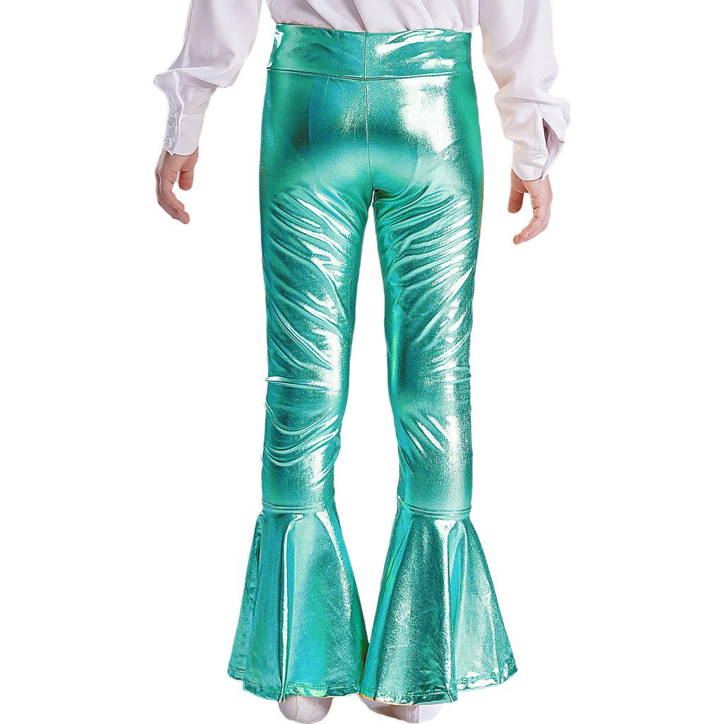 Girls Performance Pants Elastic Waistband Bronzing Cloth High Waist Design Ruffle Hem Bell Bottom