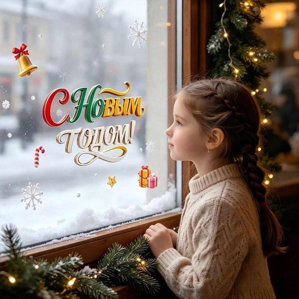 Snowflake Santa Snowman Cartoon Santa Glass Decals Decorative Static Sticker Party Supplies