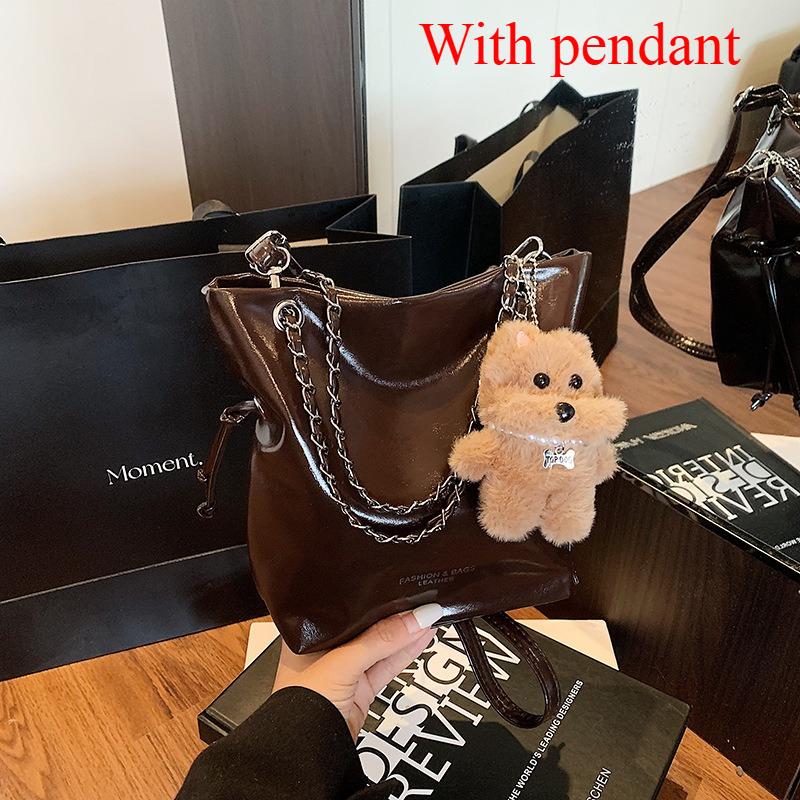 Retro Versatile Soft Pu Leather Shoulder Bags for Women Simple Ladies Bucket Handbags Portable Female Chain Crossbody Bag