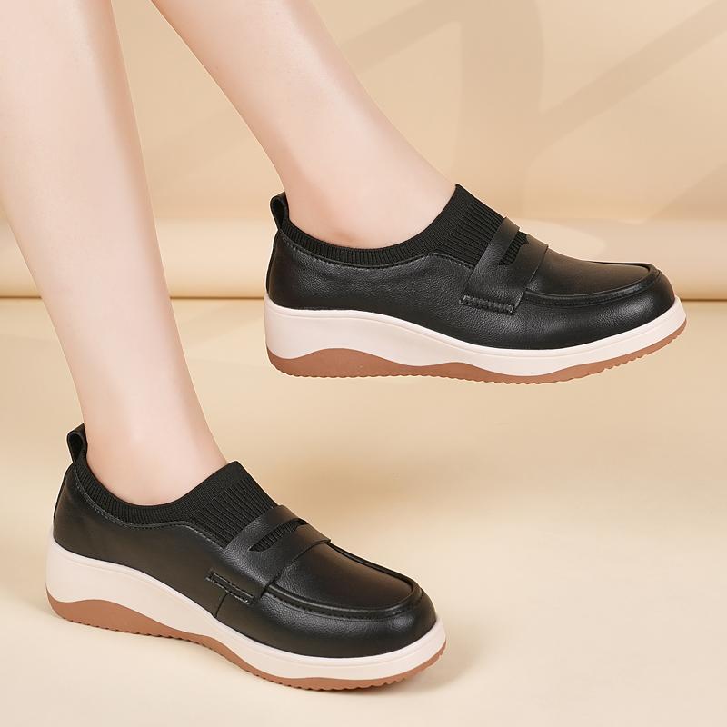 Women's loafers Sneakers Height Increase Leather Platform Casual Thick Sole Elevator Shake Shoes