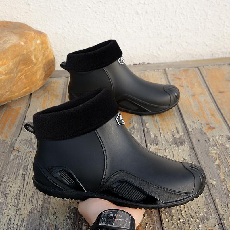 Heren Outdoor Modieuze Korte Schacht Waterdichte En Antislip Wollen Regenlaarzen