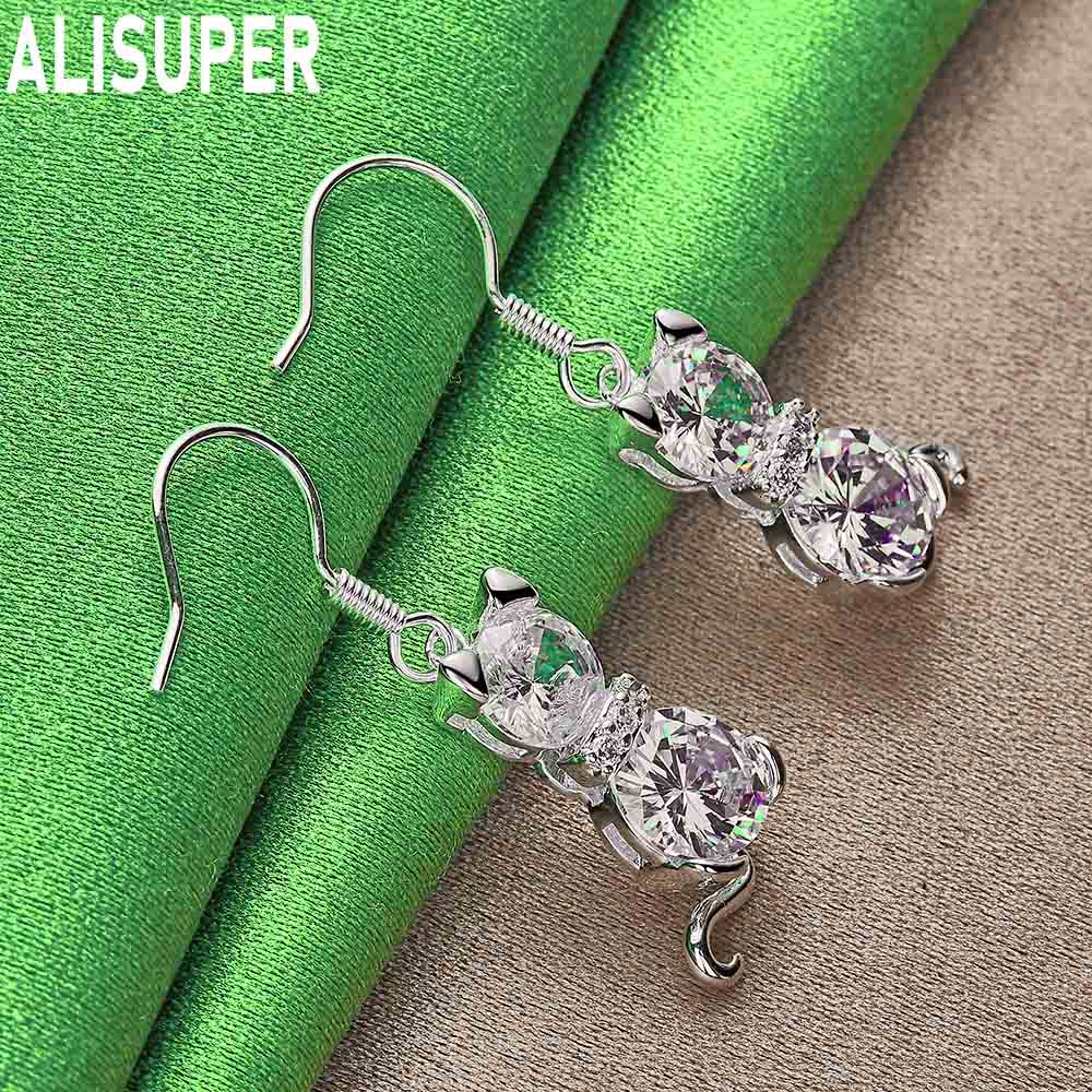Cute 925 Sterling Silver AAA Zirconia Cat Earrings - Stylish Evening Jewelry
