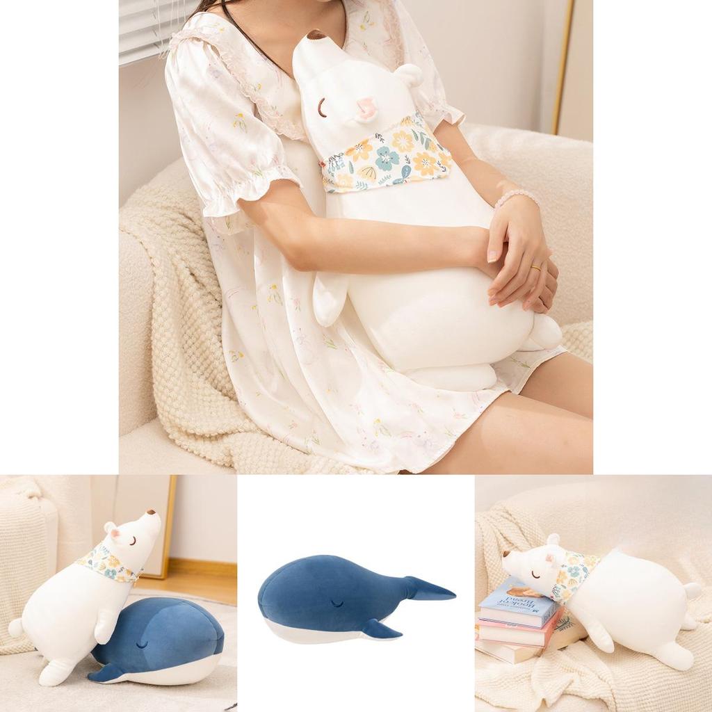 Whale Encounter Cartoon Plush Pillow With Soft Faux Fur For Home Decor