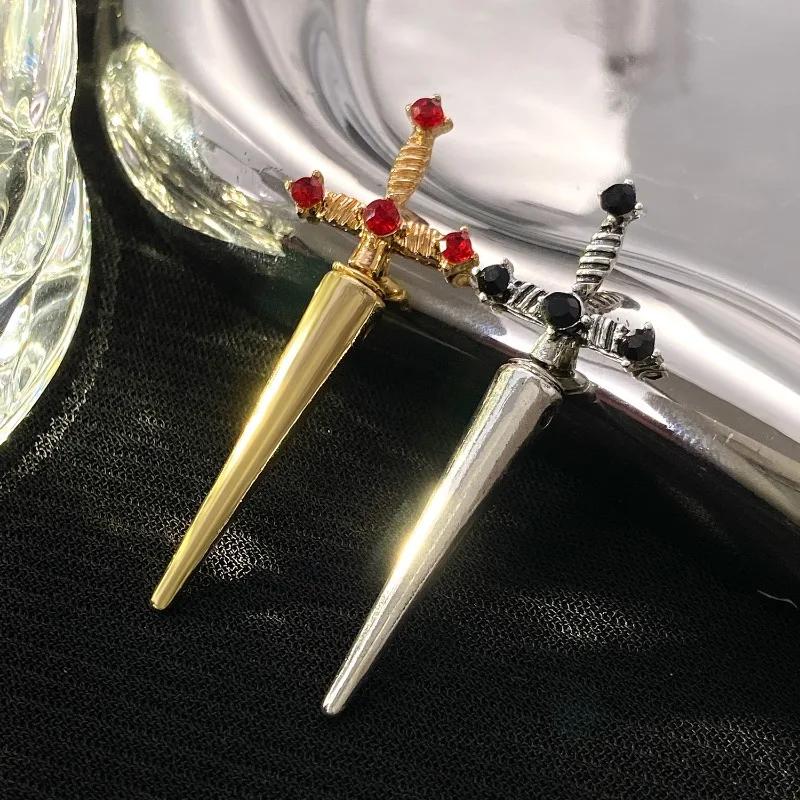 Punk Sword Gothic  Piercing Earrings for Women Men Goth Crystal Ear Jacket Dagger Stud Earrings Zircon