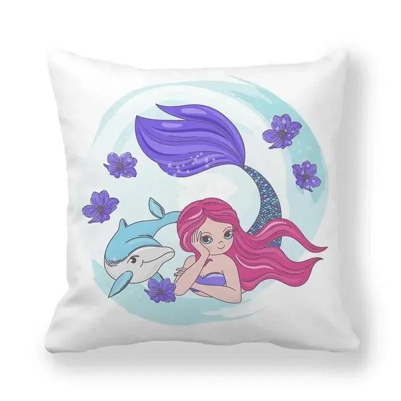Garland Mermaid Pattern Decorative Pillow Cover Car Sofa Square Cushion Pillow Cover