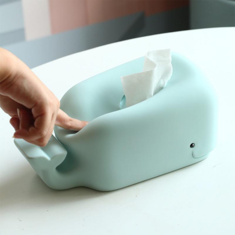 2025 New Creative Silicone Whale Tissue Box, Desktop Phone Holder Bedroom, Anti Drop Home Cartoon Paper Drawer Tissue Holder