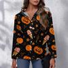Women's Halloween Printed Casual Half-Open Collar Long Sleeve Shirt