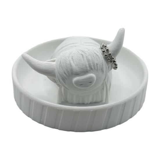 

Highland Cow Ring Holder 3D Printed Jewelry Storage Box Farmhouse Bohemian Style Rings Keys Bracelets Earrings Trinket Tray
