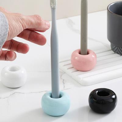 2 Pcs Toothbrush Holders Smooth Japanese Style Ceramics Round Solid Color Toothbrush Bases Bathroom Countertops Toothbrush Storage Stand