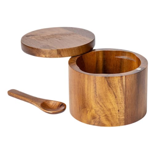 Wooden Salt Shaker - | Salt Shaker with Rotating Lid, Wooden Salt Shaker with Built-in Sugar Spoon, Wooden Kitchen Jar for Easy Hygiene, Household Sal