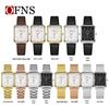 OFNS Women's Retro Square Watch – French Design, Simple Bar Markers, Business Style, Calendar, Waterproof, Quartz Movement.