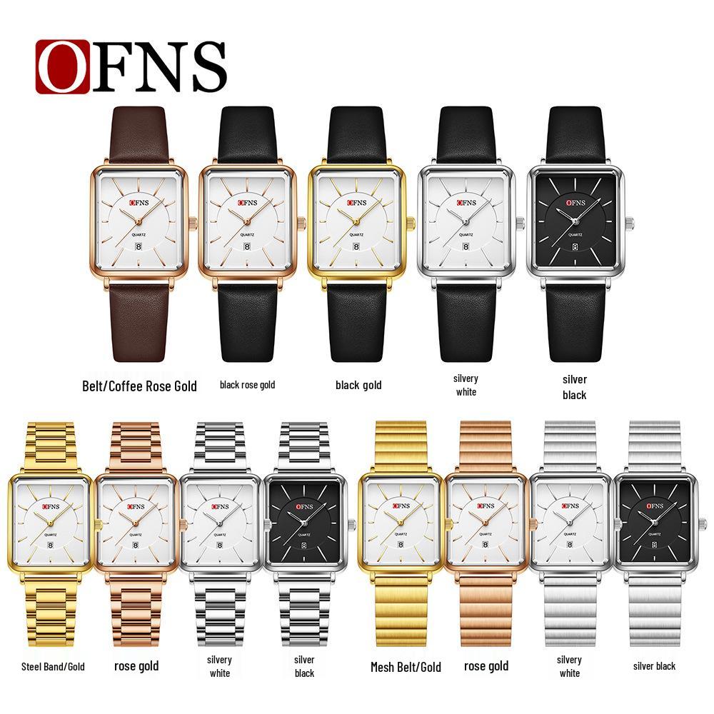 OFNS Women's Retro Square Watch – French Design, Simple Bar Markers, Business Style, Calendar, Waterproof, Quartz Movement.