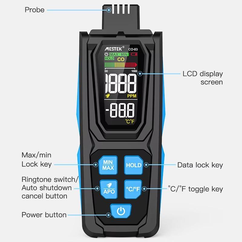 Professional CO Meter Carbon Monoxide Detector High Precision Sensor Professional Gas Analyzer Air Quality Tester Temperature and Humidity for Home